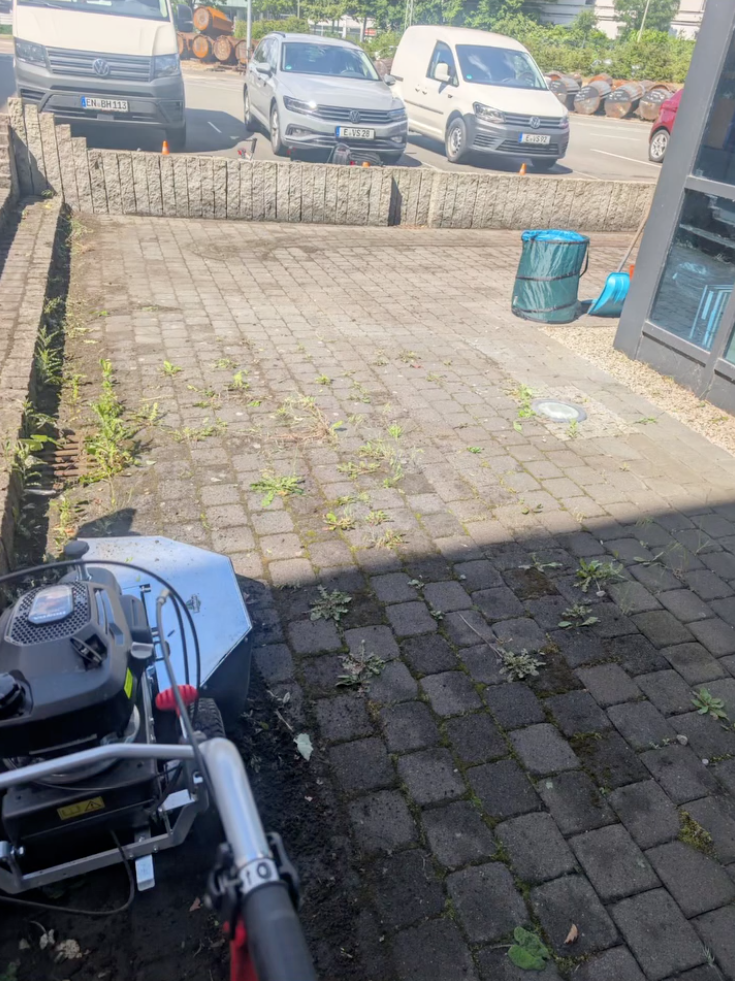 Pflasterfläche vor der maschinellen Reinigung
